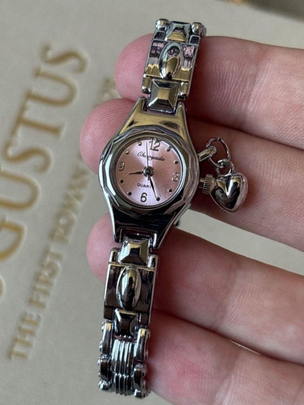 Cute Silver Heart Pendant Link Watch Preppy Y2K OS